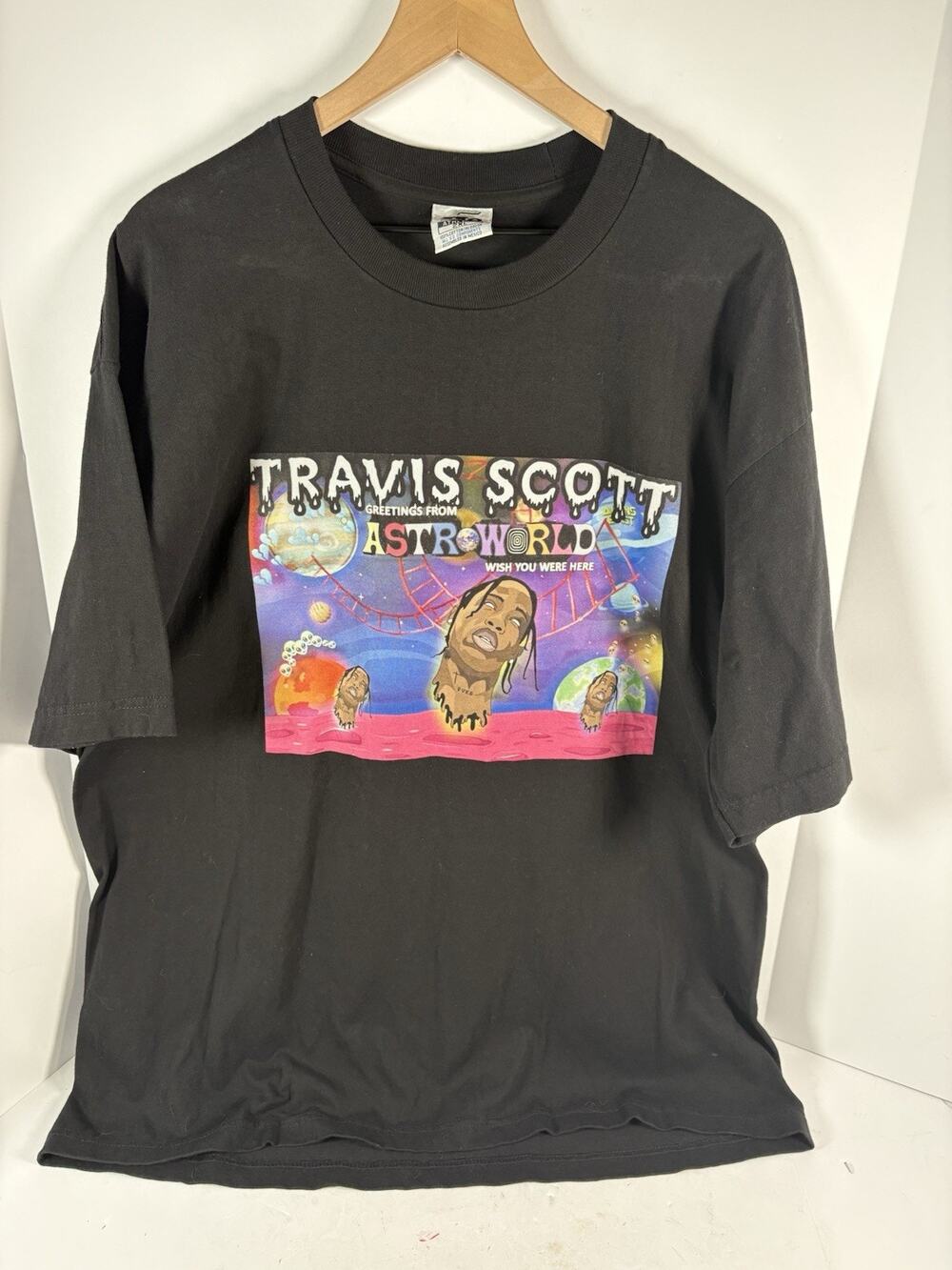Travis Scott Astroworld Wish You Were Here Graphic T Shirt Black 2XL Rap Tee